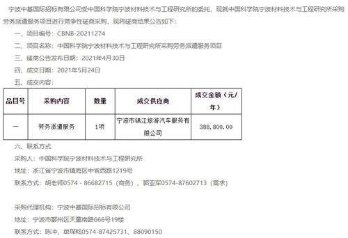 中國科學院寧波材料技術與工程研究所采購勞務派遣服務項目結果公告